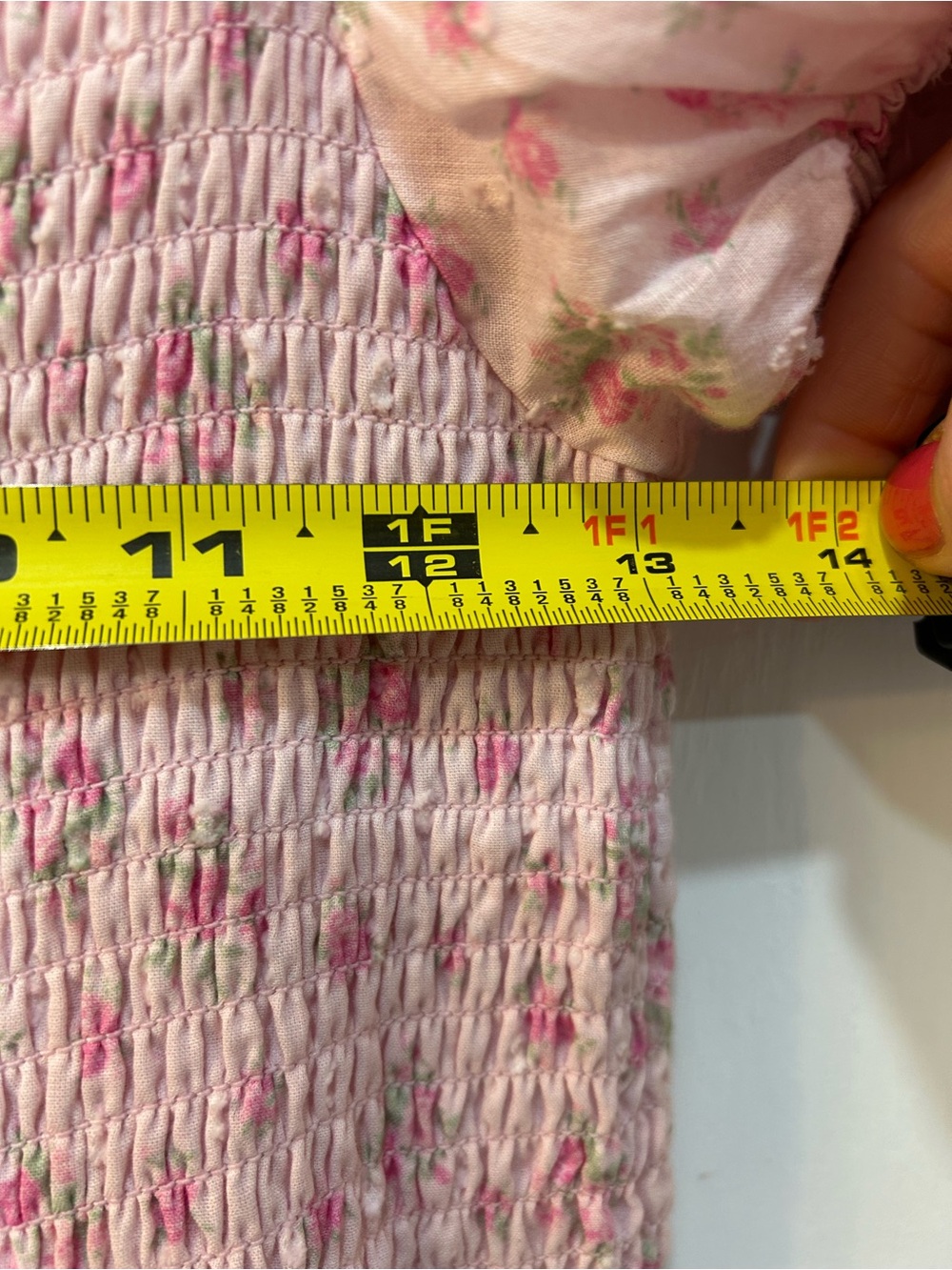 Altar’d State Pink Micro Roses Puff Sleeve Mini Dress Sz L Smocked Cottagecore - Picture 6 of 8